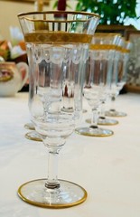 Vtg. Fostoria Monarch (Gold) Encrusted Band, Rim, Base, Etched Cordial Glasses