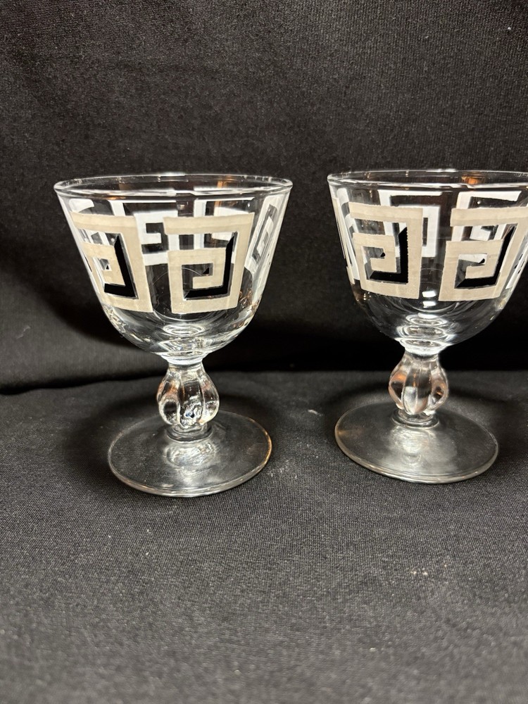 Vintage Black/White Geometric Liquor Glasses Set of 2