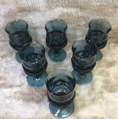 Vintage Indiana Glass Riviera Blue Kings Crown Thumbprint 5.5” 8oz SET OF 6 EUC