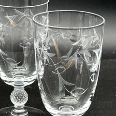 5 1950s Imperial Glass Ohio Meander Cut Water Tumblers Etched Leaves Berries