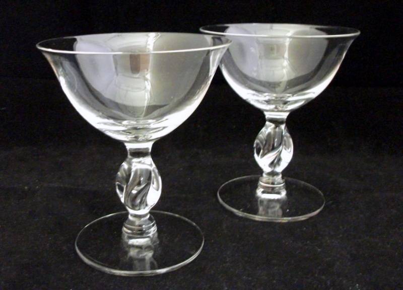 Imperial Glass Twist Clear Pair of Champagne or Sherbet Glasses No Trim Design