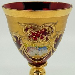 Bohemian Ruby Glass Decanter Set Gold Gilt Enamel Cordial Glasses Czech Vintage