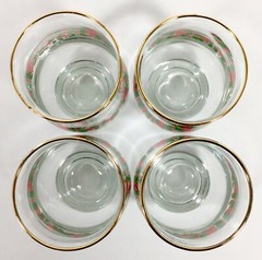 Set 4 Libbey HOLLY BERRY Arby’s Gold Rim Drinking Tumblers Xmas 14oz 5 1/4″ Vtg
