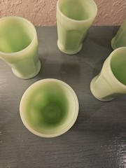 Vintage Set Of 5 Fenton Jadeite Paneled Water Glasses-Excellent