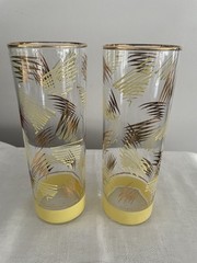 2 Federal Glass Yellow Gold Zig Zag Squiggle Tom Collins 6.75”H Glasses Scarce