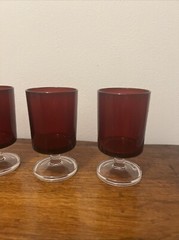 6 Vintage ARCOROC Red Small Wine Glasses Clear Stems & Bases Made in France 4 oz