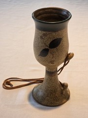 Ceramic Friction Call with Leaf Design, Brown Beige, Handmade Pottery
