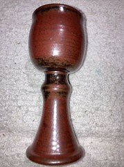 VTG Hand Thrown Pottery Goblet Stoneware Red Brown Black Glaze Candle Holder 6.2