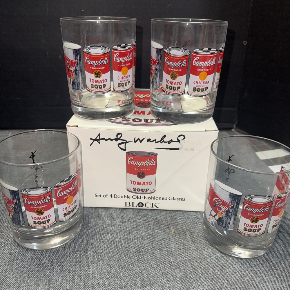 Andy Warhol Campbells Soup Set of 4 Double Old-Fashioned Glasses