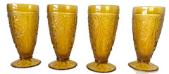 Set 4 Indiana Tiara Pressed Sandwich Amber Footed Ice Tea Glass Tumbler Parfait