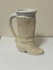 Western Cowboy Boot Ceramic Mug Stein White Off-White Embossed Handle Novelty