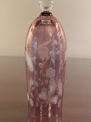 Romanian Etched Butterflies Ladybugs Dragonflies Amethyst CHAMPAGNE Glasses 6 PC