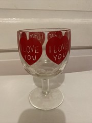 Vintage 70’s I Love You Goblet Glass Thumbprint Red Hearts Valentine St. Michael