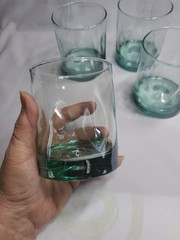 Sea Green Ombre Lowball Glasses Handblown Set Of 4 Unmarked 4″ High Rare