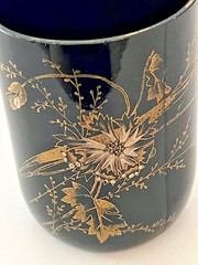 Vintage Japonism Black Opaline Glass W/ Gold Gilt Accents