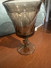 NORITAKE ~Sweet Swirl ~ Amethyst Smoke Gray Glass Stem Water Goblets (6)