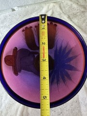 Unmarked Art Glass Cactus Martini Glass Purple Blue Yellow Decorative 7″