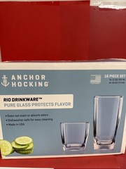 Anchor Hocking Central Park Drinkware 12-Piece Glass Set 12oz & 16oz Made USA