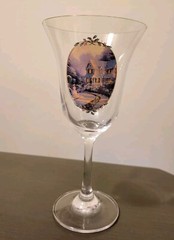 Christmas Wine Goblet ,Snowy Christmas House Scene Thomas Kinkade Style