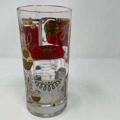 VINTAGE Hazel Atlas MCM High Ball Drink Recipe Glass 22 Karat Gold Barware Red