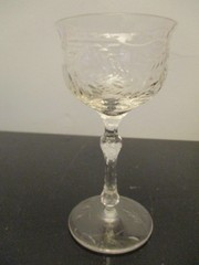 4 Antique Libbey Elegant Glass Etched Floral Leaf Panel Optic Cocktail Goblets
