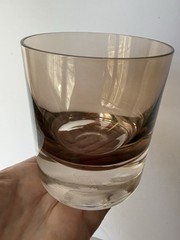 Set Estelle Colored Glass Rocks Whiskey Glass Signed Hand-blown Gray Smoke Amber