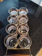 Vintage Rare Bar Set Libbey Frosted Golden Wheat 8 Glasses and one carrying tray