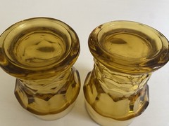 2 Vintage 5” Anchor Hocking Amber Glasses Georgian Honeycomb Paneled 11 Oz