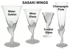 SASAKI WINGS CRYSTAL 4 Piece Dinner Set /Water, Wine, Cordial, & Champagne Flute