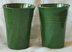 2 VTG Hazel Atlas Platonite Moderntone Ovide Forest Green Fired On Tumblers