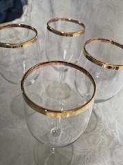 VTG Clear Bowl Crystal Wine Glass/Goblet w/Gold Trim Set/4
