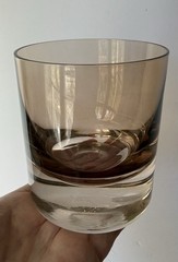 Set Estelle Colored Glass Rocks Whiskey Glass Signed Hand-blown Gray Smoke Amber
