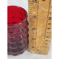 Vintage Ruby Red Thumbprint Bubble Glass Juice Tumblers Set of 2 MCM 4 Inch