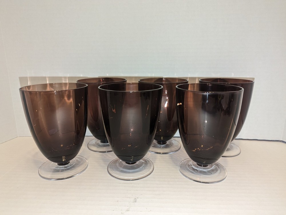 Vintage Amethyst Clear Pedestal 16 Oz. Iced Tea Glasses Set Of Six