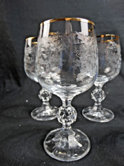 Set of 6 Bohemia Crystalex Queen Anne’s Lace Etched Wine Glasses Beautiful!