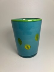 Vintage Milliefiori Modern Art Blown Down Teal Green Drink Glass, 4.25” Tall