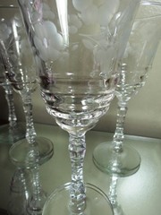 6- Rock Sharpe 3005-2 Etched Floral Water Goblets 1930-1940
