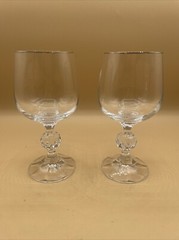 2 Claudia Czech Bohemia Silver Rim Crystal Goblet Glasses Multifaceted Ball Stem