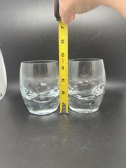 Vintage BLOCK Thumb Dots Crystal Low Ball Glasses Set Of 2 Circles Heavy
