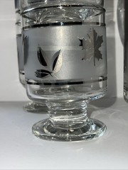 Atomic Era MCM Silver Leaf Frosted Glass Pitcher +4 Goblets VTG Cocktail Bar Set