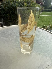 Mid Century yellow And Gold Leaf Design Drinking Glasses Highball Barware