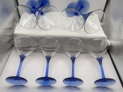 Set Of 8 Vintage Libby Cobalt Blue Petal Stem Martini Glasses From 80’s 7×4.25”