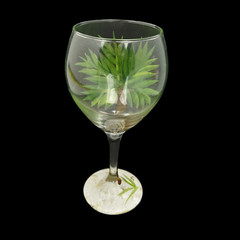 Hand Painted Palm Tree Stem Wine Glass Tropical Sand Beach Signed 8.5″