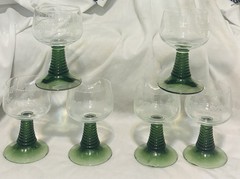 Luminarc Rib Beehive Stem Etched Grape Vines Cordial Set 6 Wine Glasses 1950’s