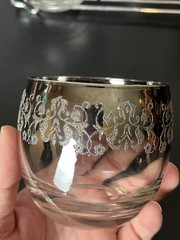 Vintage Roly Poly Bar Ware Heavy Silver Band Iridescent Set 6 Glasses Scroll