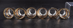 Vintage Shot Glasses Clear Glass with Gold Rim & Gold Rings Set of 6