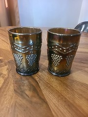 Antique Fenton Blue Lattice and Grape Carnival Glass Tumblers Set Of 2