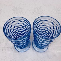 Colony Whitehall Cubist (5) Light Blue Iced Tea Glasses Straight Rim Footed GUC