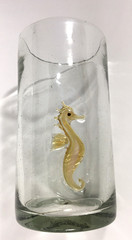 Global Amici Mexico Amber Seahorse Tumbler 16oz Green Recycled Glass Hand Blown