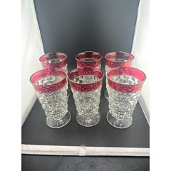 Vintage Colony Whitehall Ruby Flash Footed Glasses Set of 6 Indiana Glass Cubist